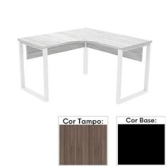 Imagem de Mesa de Escritório em L Pé Tubular Pe25 em Mdp 155 x 155 x 60 cm Cor Walnut e Base Preta