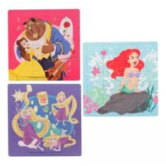 Imagem de Kit 3 Quebra Cabeça Princesa Disney Bela Fera Ariel Rapunzel - Etitoys