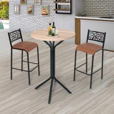 Imagem de Conjunto Bistrô Dani 2 Banquetas e Mesa Tampo Bp Redondo Preto fosco / Caramelo