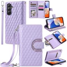 Imagem de Furill Capa de telefone para Samsung Galaxy A54 5G capa carteira com alça de pulso transversal alça de ombro 9+ compartimentos para cartão bolsa com zíper bolsa de couro suporte celular A545G A 54 54A