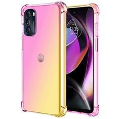 Imagem de Ueokeird Capa para Moto G 5G 2022, XT2213 XT2213-1, capa protetora transparente e fofa gradiente fina antiarranhões flexível TPU à prova de choque para Motorola Moto G 5G 2022 (rosa)