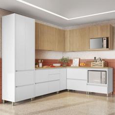 Imagem de Cozinha Completa Rainha 11 Portas 9 Gavetas Ripado 100% Mdf Branco/Natural - Nesher