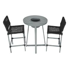 Imagem de Conjunto Bistrô Champanheira Cinza Tampo Ripado E 2 Banquetas França Corda Náutica Preta Preto