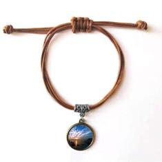 Imagem de DIYthinker Pulseira de couro Lake Mountain Science Cenário Natureza Pulseira de couro com corda marrom joia presente