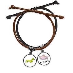 Imagem de DIYthinker Pulseira de couro com estampa de ilustração amarela de cachorro de desenho animado com corrente de mão