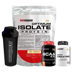 Imagem de Kit Optimum Isolate Whey Protein 900g + BCAA 100g + Power Creatina 100g + Coqueteleira - Bodybuilders sabor Baunilha