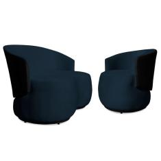 Imagem de Conjunto Sofá Namoradeira com Poltrona Lara Veludo Azul Marinho/PU Preto - Montanaris Decor