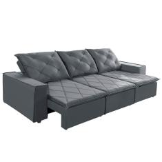Imagem de Sofá Retrátil Reclinável Italia 6 Lugares Veludo Cinza 280cm Megasul