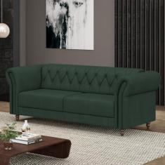 Imagem de Sofá Living Sala de Estar Stanford Chesterfield 2 Lugares 200cm Pés de Madeira Couro Verde G58 - Gran Belo