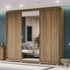 Imagem de Guarda-Roupa Sliding 3 Portas 4 Gavetas com Pés Nogueira - Kappesberg