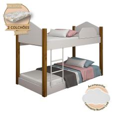 Imagem de Beliche Infantil Juvenil Luiza Acompanha Colchões E Luminária Led - Branca E Amêndoa Branco