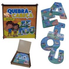 Imagem de Brinquedo Pedagógico Em Madeira Estojo Quebra Cabeças Infantil Aprendendo Vogais AEIOU