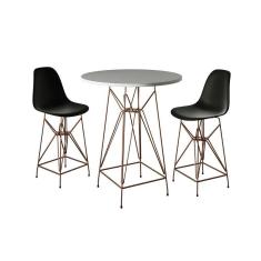 Imagem de Jogo Mesa Bistrô Eames Branca 60Cm 2 Banquetas Preta Base Ferro Cobre - Cor: Branco