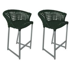 Imagem de Kit 2 Banquetas Reis Em Corda Náutica E Base Em Alumínio Cinza Para área Gourmet Verde Musgo Verde