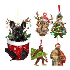 Imagem de Ornamento pendurado de Natal, decorações de férias - Decoração de casa com pingente de gato preto de Natal - 5x artesanato de inverno de árvore de Natal, suprimentos decorativos de férias para cozinha
