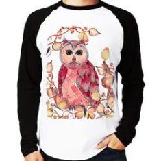 Imagem de Camiseta Raglan Coruja E Folhas Manga Longa - Foca Na Moda