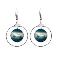 Imagem de Céu Cinza Nuvens Brancas Art Déco, Presente Fashion Brincos Pendentes Argola Joias Círculo Drop