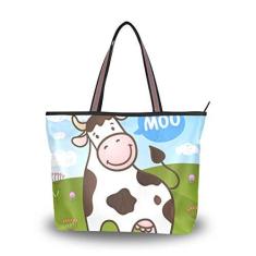 Imagem de Bolsa feminina com alça superior fofa de vaca no prado, bolsa de ombro, Multicolorido., Large