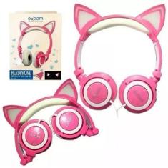 Imagem de Headphone Fone Cat P2 Orelha De Gato Led Cosplay Cor Rosa - Exbom