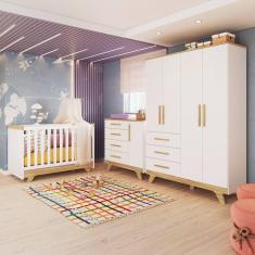 Imagem de Quarto de Bebê Completo com Guarda Roupa Cômoda e Berço 100% Mdf Jolie Retrô Espresso Móveis Branco Brilho/Amêndoa