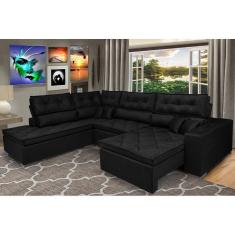Imagem de Sofa De Canto Retrátil E Reclinável Com Molas Cama Inbox Platinum Esquerdo 3,00x2,36 Suede Preto