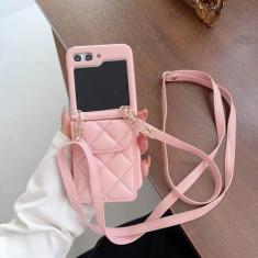 Imagem de Capa de telefone carteira de couro crossbody titular do cartão para samsung galaxy z flip 5 4 3 5g flip5 flip4 flip3 5g capa macia, rosa, para galaxy z flip 5