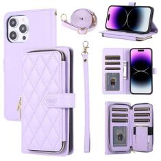 Imagem de Furiet Capa carteira para iPhone 14 Pro de 6,1 polegadas com alça de pulso, alça de ombro, 9+ compartimentos para cartões, bolsa com zíper, capa de telefone de couro PU de luxo para iPhone14Pro 5G i