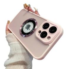 Imagem de Para iPhone 14 Pro Max Capa de telefone de moldura fosca colorida de luxo para iPhone 11 12 13 15 Plus Capa protetora de lente, capa magnética rosa, para 13 Pro Max