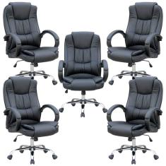 Imagem de Conjunto Escritório com 5 Cadeiras Presidente Nice Giratória Regulagem de Altura à Gás Revestimento Preto