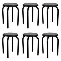 Imagem de Kit 6 Banquetas Baixas Empilháveis em Aço Maviê Sintético Preto - Mpoz