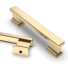 Imagem de Asidrama Pacote com 6 puxadores de armário de cozinha de latão escovado de 96 mm, puxadores de armário de cozinha para puxadores de gaveta de armário, puxadores de cômoda