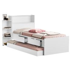 Imagem de Cama Solteiro Com Baú Auxiliar E 2 Gavetas Sara Branco