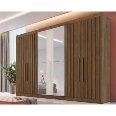 Imagem de Guarda Roupa Casal 6 Portas (4 Ripadas e 2 c/ Espelho) e 6 Gavetas Potente Brauna-Ipe/Off White - Europa