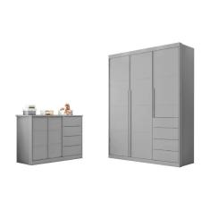 Imagem de Quarto Infantil Bebê Pérola Cômoda e Guarda Roupa Cinza