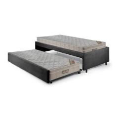 Imagem de Bicama Box Solteiro Suede Preto 88X188 Com Dois Colchões Airtech Molas