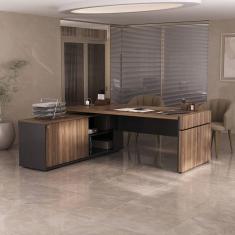 Imagem de Mesa para Escritório em L com Caixa de Tomada Tamburato Estação Diretoria Preto