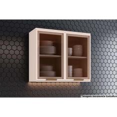 Imagem de Armário Aéreo Cozinha Modulado Connect c/ 2 Portas c/Vidro 80cm Off White - Henn