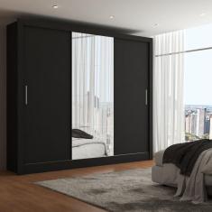 Imagem de Guarda-Roupa Casal Katherine 3 Portas 3 Gavetas com Espelho Preto - Panorama Móveis