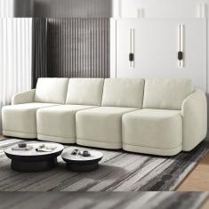 Imagem de Sofá Cama Modulado Retrátil e Reclinável Decorativo Varsóvia 396cm Veludo Bege G33 - Gran Belo
