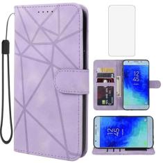 Imagem de Wanyuexes Capa para Galaxy J3 Star/Galaxy Sol 3/J3 Achieve/J3 Aura Capa carteira com protetor de tela de vidro temperado, capa flip de couro com suporte para cartão de crédito para Samsung Galaxy J3