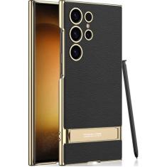 Imagem de SOUTEM Capa de couro ultra vegano para Samsung Galaxy S23 com suporte ajustável de 4 modos, cabo macio e flexível, luxuoso, vegano, fino, protetor à prova de choque para Samsung Galaxy S23 Ultra