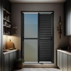 Imagem de Porta de Correr Venez. 3 Folhas Moveis 210 X 200 Elite com Fecho Automático Vidro Reflex Mix Preto