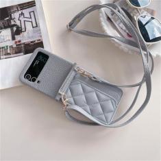 Imagem de Capa de telefone com suporte para cartão de carteira com cordão crossbody para Samsung Galaxy Z Flip 5 4 3 Flip5 Flip4 Flip3 5G Bolsa capa de couro, azul, para Galaxy Z Flip 4