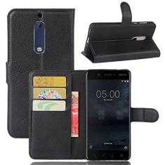 Imagem de NOKIA 5 Capa tipo carteira, carteira flip de couro PU premium com compartimento para cartão, suporte e fecho magnético [capa interna à prova de choque de TPU] Compatível com NOKIA 5