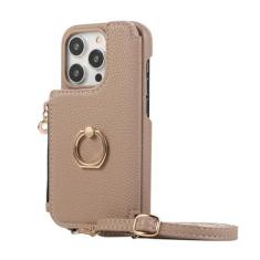 Imagem de Suporte de anel crossbody com zíper cartões Solt carteira capa de couro para iPhone 15 Pro Max 14 Plus 13 12 11 SE 2022 capa espelhada, camelo, para iPhone 13Mini