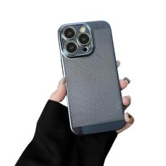 Imagem de Capa de telefone com dissipação de calor respirável galvanizada para iphone 15 14 13 12 11 Pro Max Espelho protetor capa traseira à prova de choque, azul, para iPhone 14 plus
