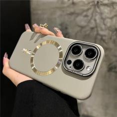 Imagem de Luxo fosco duro pára-choques magnético caso para iphone 15 12 13 14 pro max plus casos capa de proteção de carregamento sem fio, cinza, para iphone 14 pro