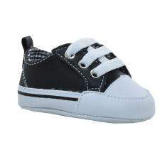 Imagem de Sapatinho de Bebê Bicho de Pé - Sapatênis Masculino c/ ilhós e Atacador - Sintético/Tecido - Preto e Branco