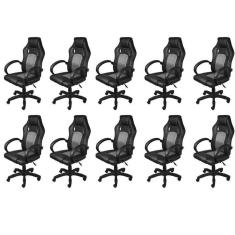 Imagem de Kit 10 Cadeiras Gamer com Relax e Braço Estofado Raptor 3316 Preto