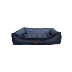 Imagem de Cama para Cachorro Retangular em Corino + Poliéster Azul LV Extra Grande (XGG) 98 x 65 cm
